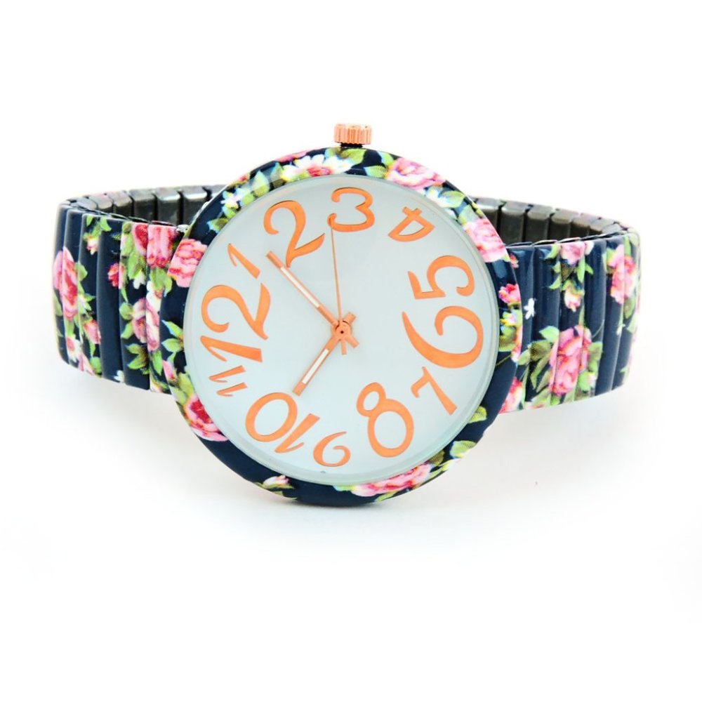 Blue Roses Floral Large Face Stretch Band Watch - Picture 4 of 4